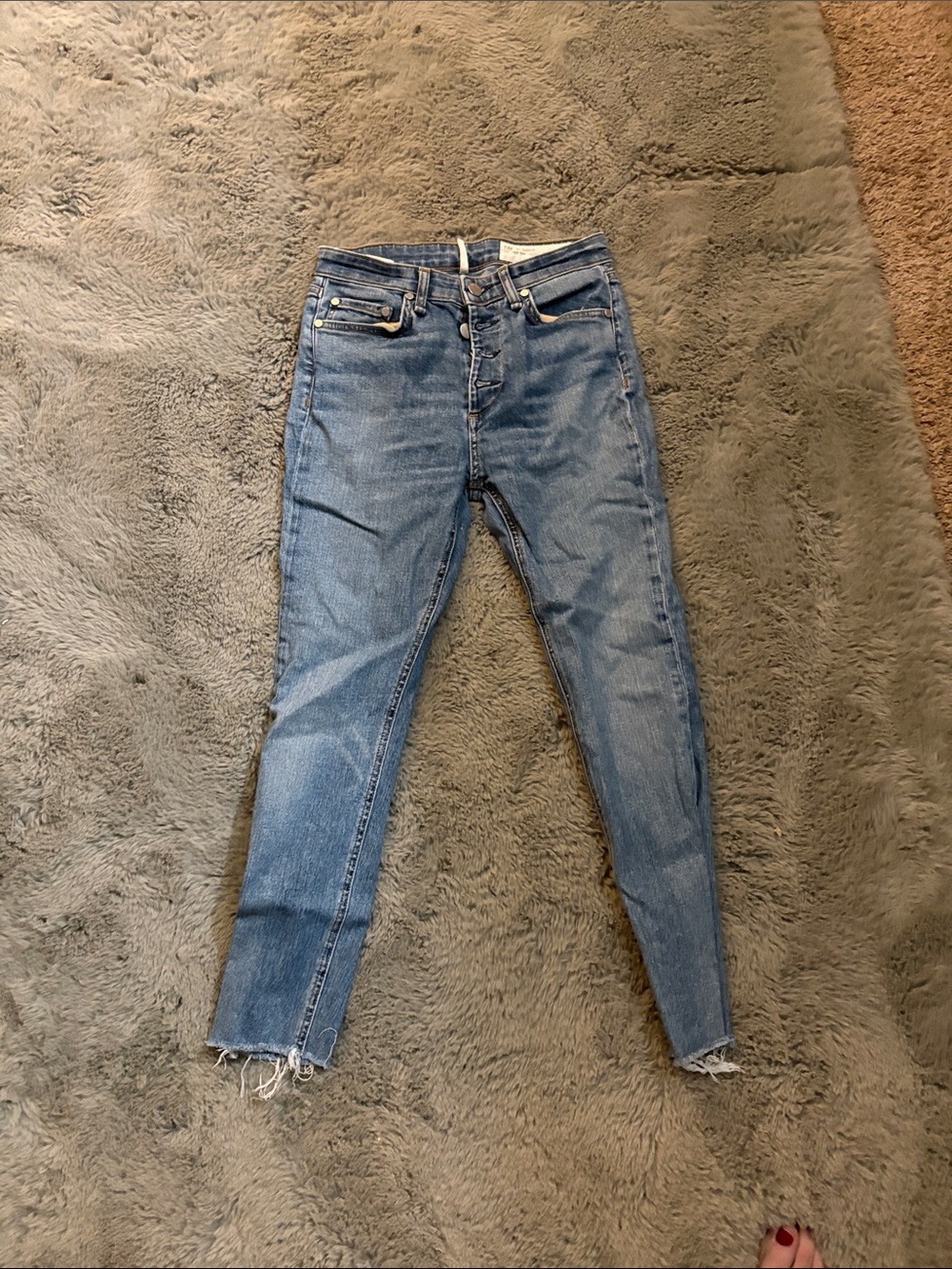 rag & bone Skinny Jeans in Light Blue Denim with Raw Hem